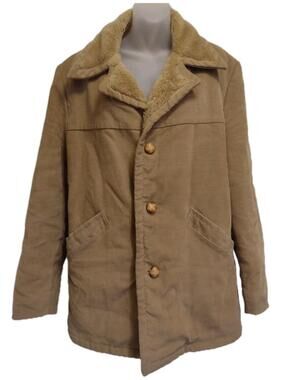 Vintage 70s Corduroy Ranch Jacket Faux Shearling Lined English Squire USA Sz 40